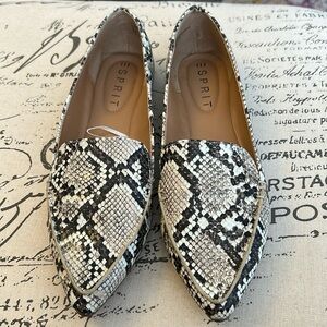 ESPRIT Blair Slip On Flats Black and White Snakeskin Faux Leather Loafers